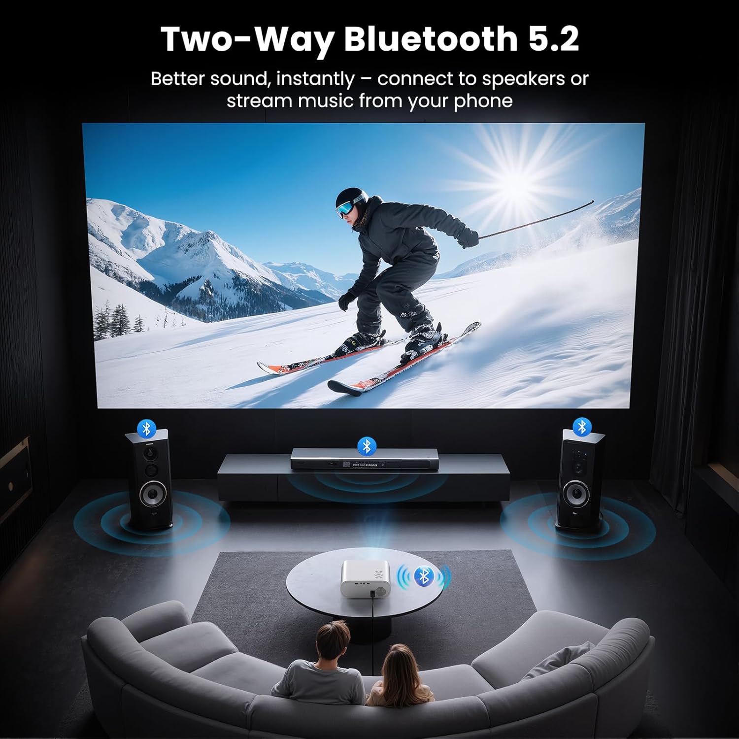 1500 ANSI Official Licensed Smart Projector, Compatible with Netflix, HOMPOW 4K Full HD Home Theater Projector with WiFi and Bluetooth, Built-in Apps, Electric Focus Outdoor & Indoor Movie Projector