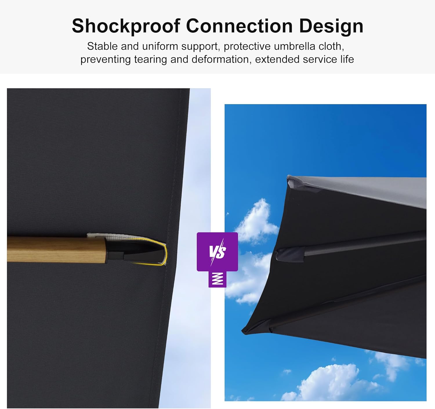 PURPLE LEAF 12FT Patio Umbrella Square Cantilever Umbrella Teak Finished Aluminum Frame Large Windproof Offset Outdoor Sun Umbrellas for Beach Pool Deck, Grey