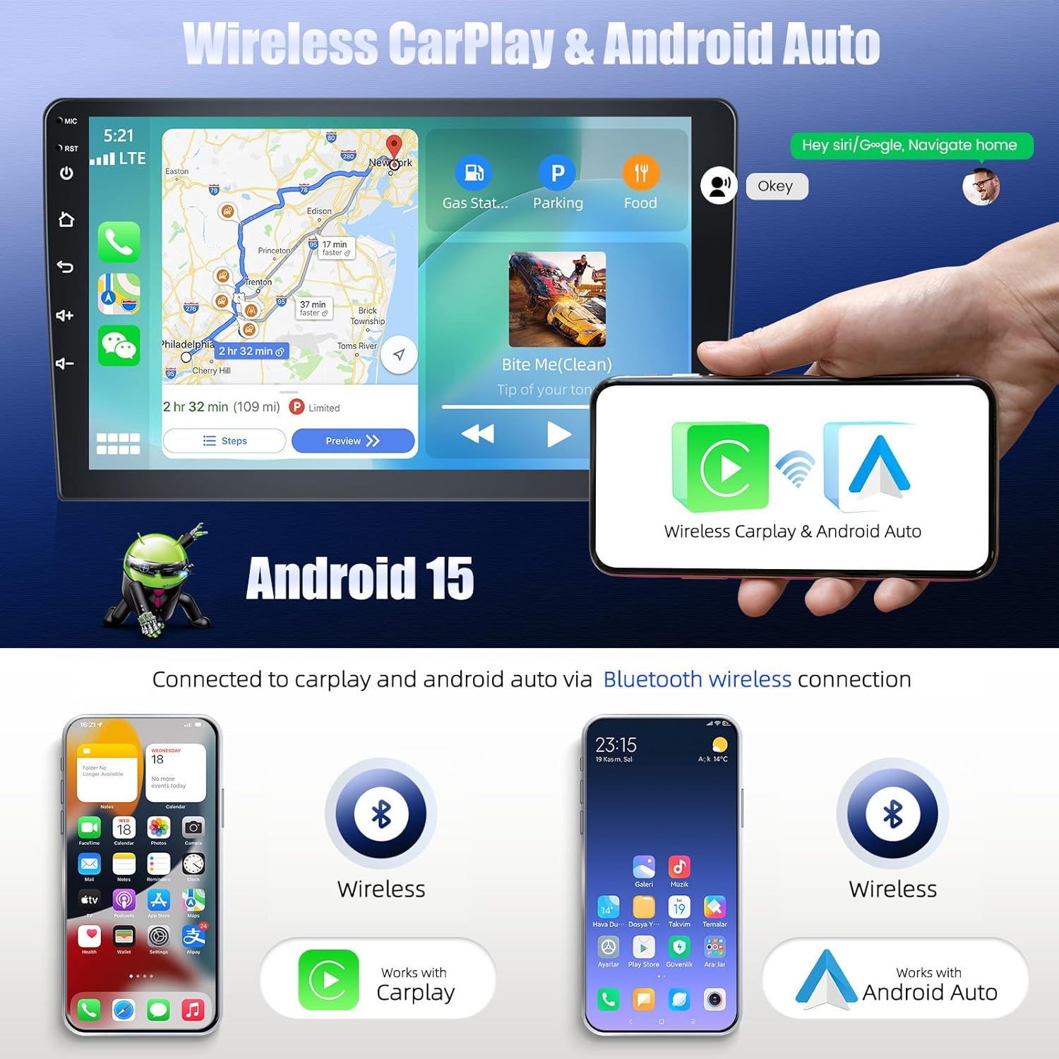 2+64G Android 15 Car Stereo for Kia Optima K5 2010 2011 2012 2013 with Wireless Carplay Android Auto,9" Touchscreen Car Radio with WiFi GPS Mirror Link Bluetooth EQ FM RDS SWC