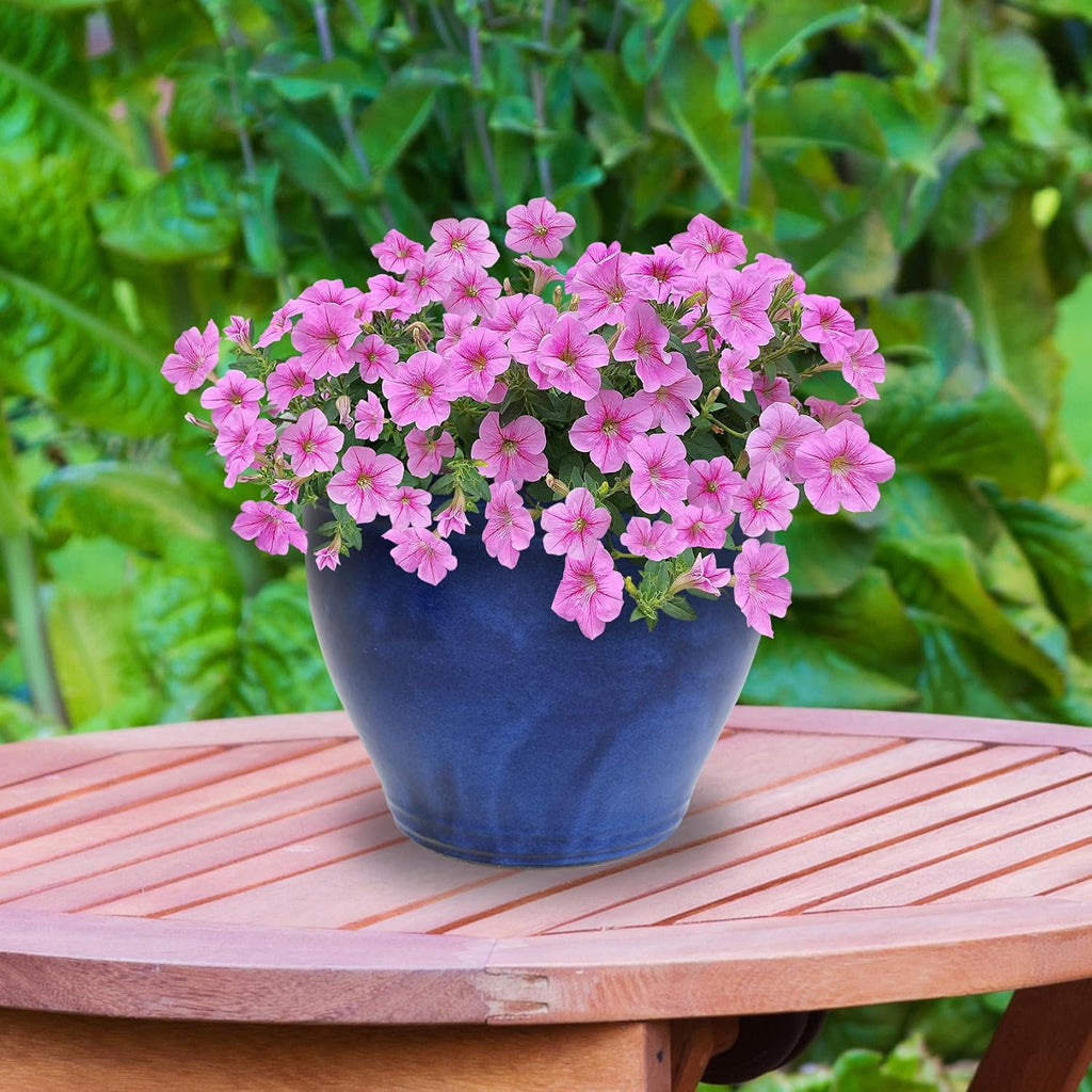 Sunnydaze Large Ceramic Plant Pot - Round Outdoor Glazed Ceramic Planter Pot with Drainage - Studio - Imperial Blue - 18.5"