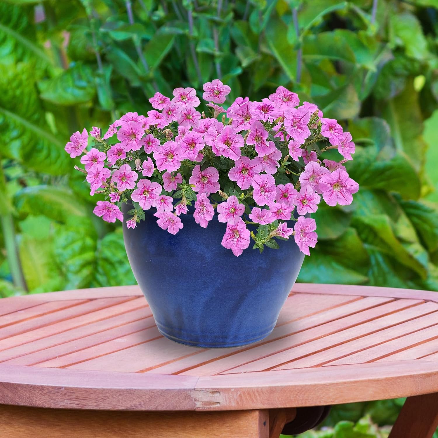 Sunnydaze Large Ceramic Plant Pot - Round Outdoor Glazed Ceramic Planter Pot with Drainage - Studio - Imperial Blue - 18.5"