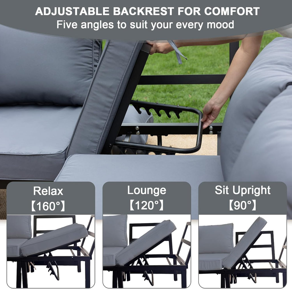 5-Person Outdoor Patio Furniture Set, Durable Metal Frame Outdoor Sectional with Wood-Look Table & Waterproof Cushions, All-Weather Conversation Set for Garden, Balcony, Poolside-Grey