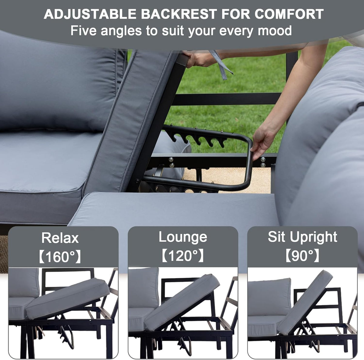 5-Person Outdoor Patio Furniture Set, Durable Metal Frame Outdoor Sectional with Wood-Look Table & Waterproof Cushions, All-Weather Conversation Set for Garden, Balcony, Poolside-Grey