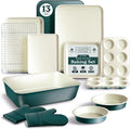 Country Kitchen Nonstick Stackable Bakeware Set - Deluxe Heavy Duty, Durable, Easy Release Baking Set, Sage, 13 Pcs