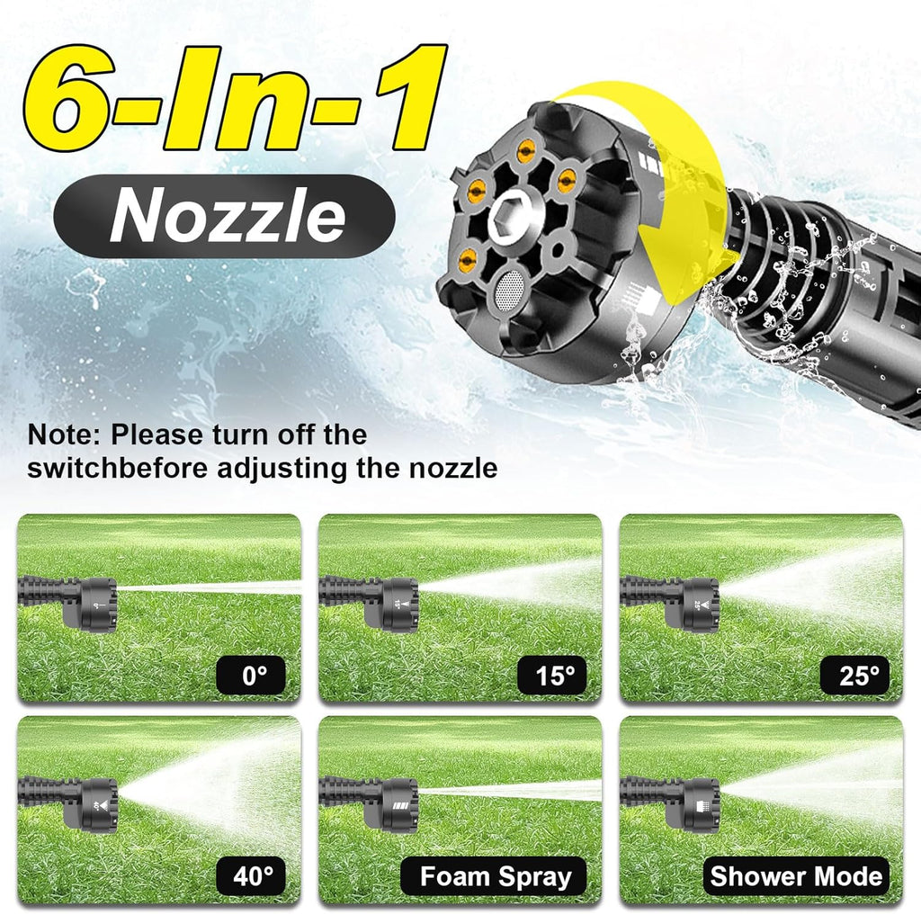 Cordless Portable Washer, Brushless Motor, 4 Speed Modes, 6-in-1 Swivel Nozzle, 2 x 4.0 Ah Batteries, 5 m Hose, Lightweight Handheld Car Washer for Home, Garden