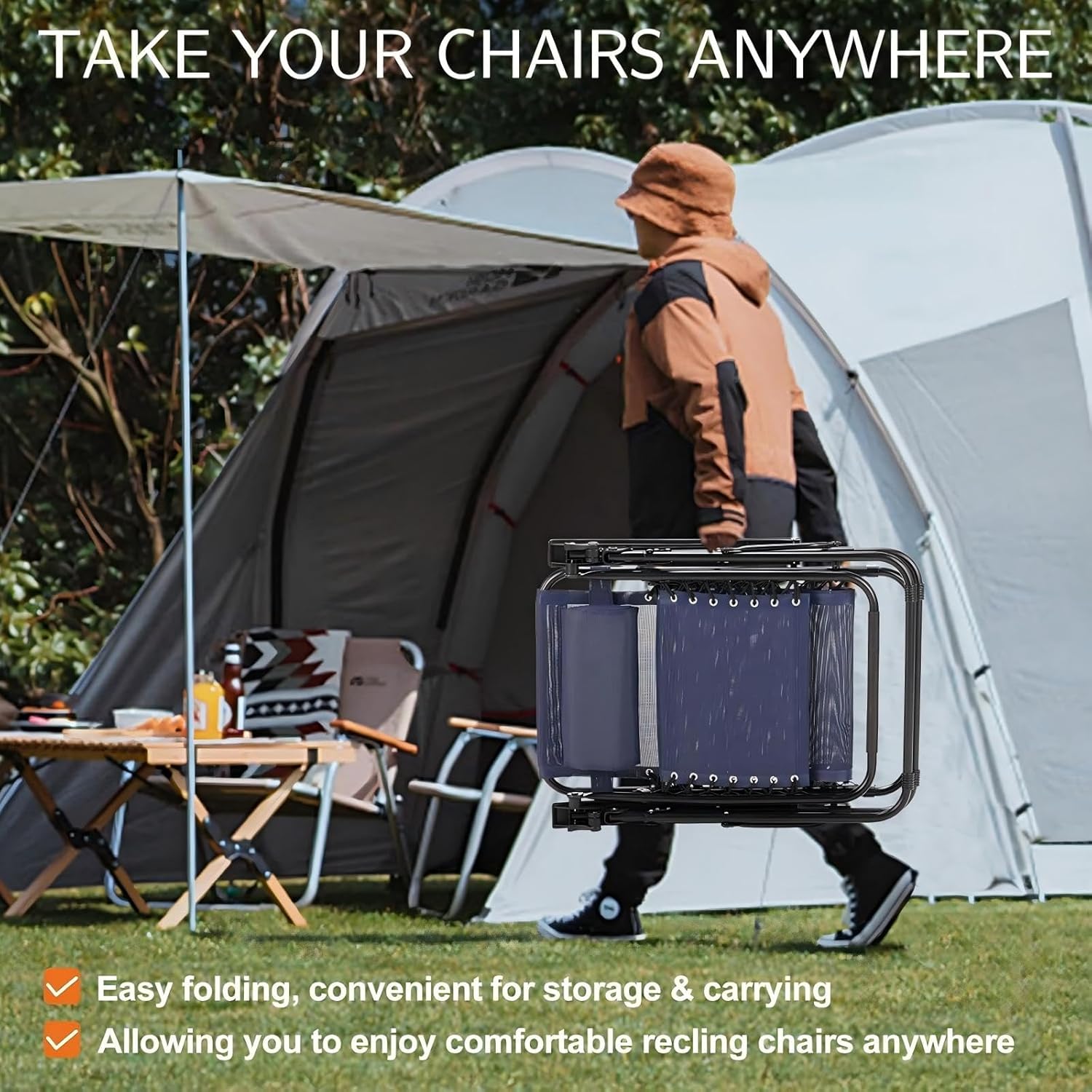 Sweetcrispy Zero Gravity Chairs, Set of 4 Portable Recliner Beach Camping Patio Outdoor Folding Lounge Chair with Cup Holder Trays and Adjustable Pillow for Poolside, Garden, Backyard, Lawn, Blue