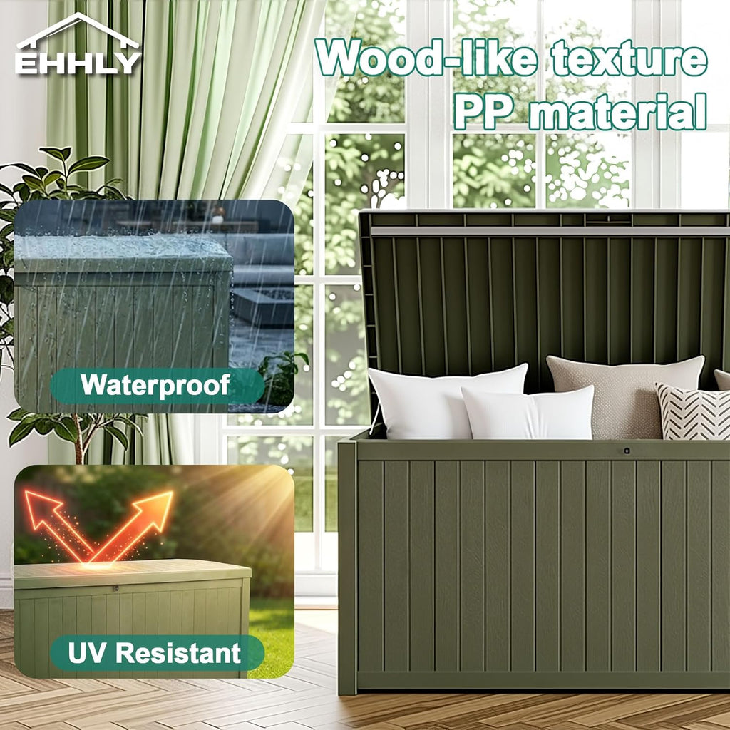 EHHLY Outdoor Storage Box Large-120 Gallon Deck Box with Hydraulic Pistons&Lockable Secure, Waterproof Resin Package Delivery Box for Outside Porch, Curbside, Patio, Home