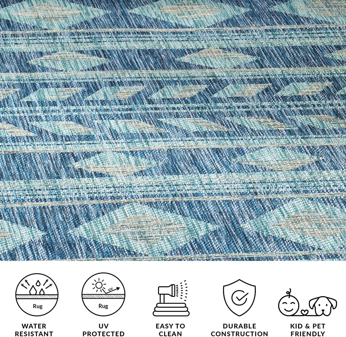 SAFAVIEH Courtyard Collection 8' x 10' Navy / Aqua CY8529 Indoor/ Outdoor Waterproof Easy Cleaning Patio Backyard Mudroom Area Rug