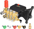 TOOLCY Pressure Washer Pump 3600-4400 PSI Max 4.4 GPM, 1 Inch Shaft Horizontal Triplex Plunger Replacement, Direct Drive with Unloader, 5 Nozzle Tips, M22-14mm Adapter