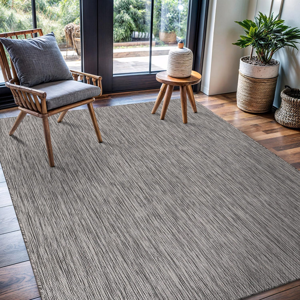 CAMILSON Outdoor Rug 8x10 Modern Area Rugs for Indoor and Outdoor Patios and Porches - Waterproof, Washable, Non-Shedding, Easy-to-Clean Outside Carpet (8 x 10, Solid - Silver Gray)
