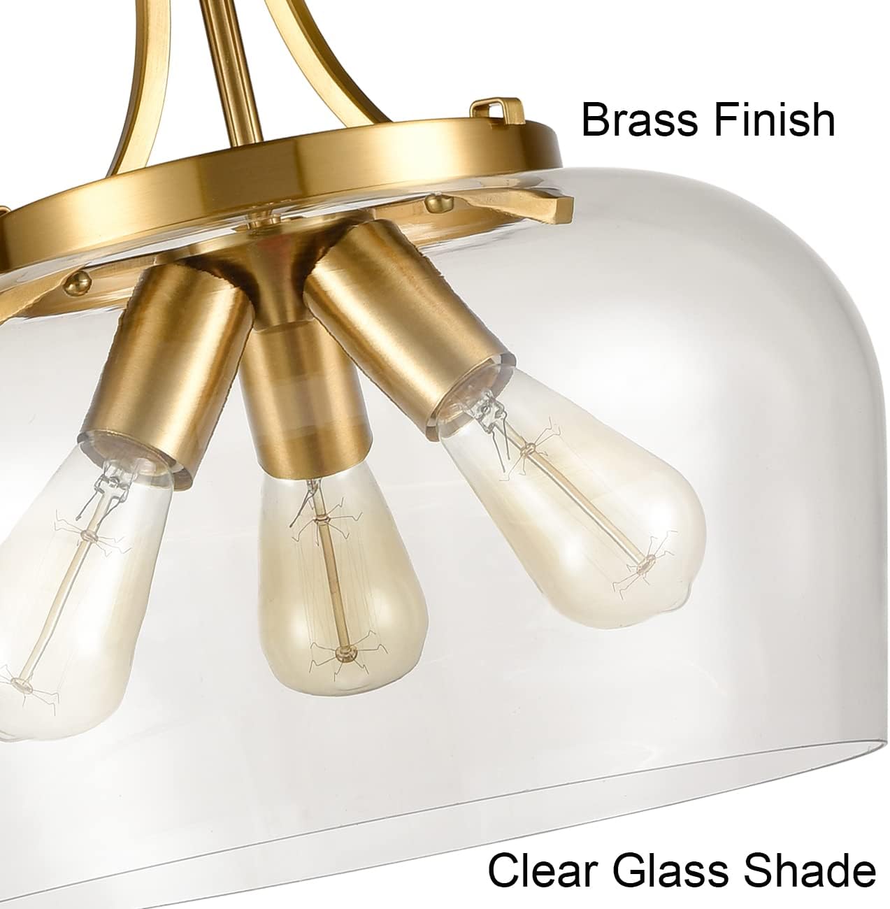 Modern 3-Light Gold Pendant Light with Clear Glass Shade, Mid Century 15-Inch Pendant Lighting Adjustable Height Hardwired Brass Glass Chandelier for Kitchen Island Dining Room