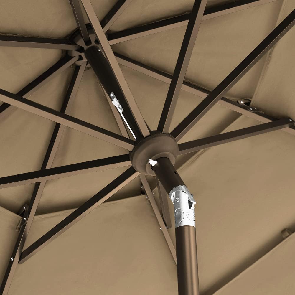 EliteShade USA 10-Year-Non-Fading 9ft 3-Tier Market Patio Umbrella, Commercial Grade Outdoor Table Umbrella with Crank Open, Windproof & UPF 50+ UV Protection, Heavy Duty Ventilation for Garden, Deck, Pool, Backyard, Beach & Bistro, Heather Beige