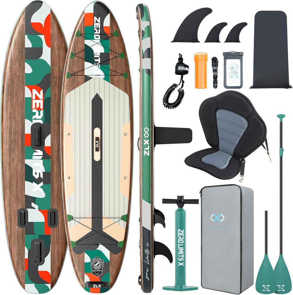 ZLX Inflatable Stand Up Paddle Board, 10'6" SUP Non-Slip Stable Deck Pad, Unique Center Fin, Premium Accessories, Paddleboard for Adults, Beginners, All Skill Levels