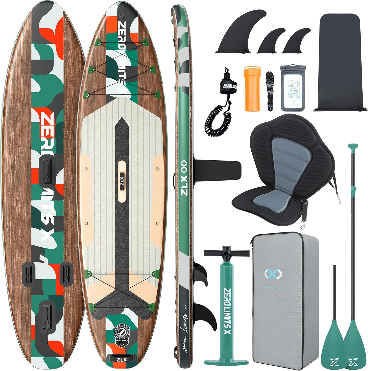ZLX Inflatable Stand Up Paddle Board, 10'6" SUP Non-Slip Stable Deck Pad, Unique Center Fin, Premium Accessories, Paddleboard for Adults, Beginners, All Skill Levels
