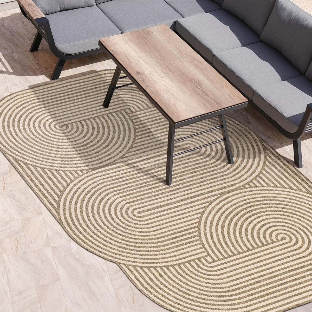 JONATHAN Y Geometric Arch Stripe Indoor Outdoor Area Rug 9X12 Beige/Brown, Margot Modern for Backyard, Patio, Porch, Easy-Cleaning, High Traffic, Pet-Friendly, Non-Shedding (SHP201A-9)