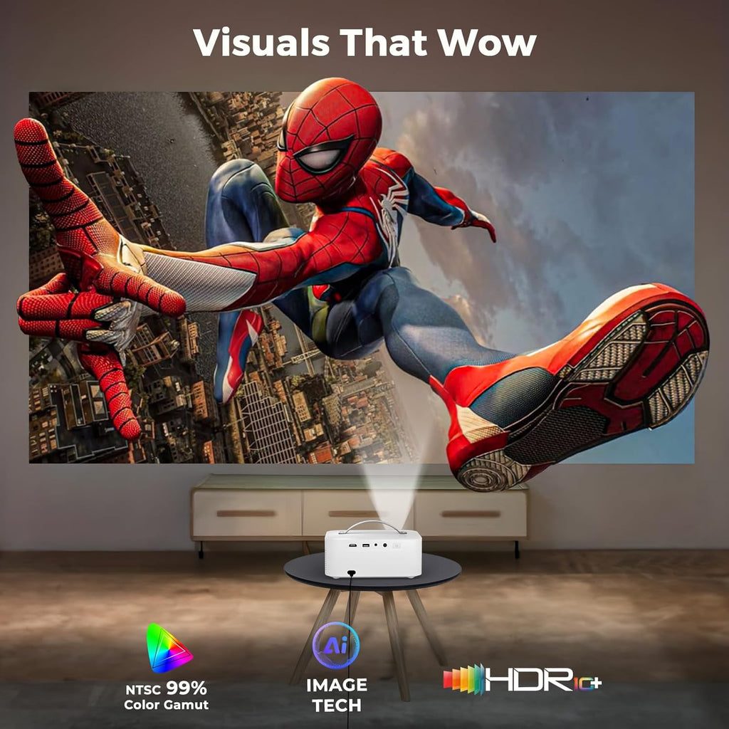 5000+ Official-Apps & AI Auto Focus & 50W Dolby Audio Outdoor-Projector-4k with WiFi and Bluetooth, AI Movin 2.0 OS Smart Projector with HDR10+, Lisowod Portable 4K Proyector 2026 Upgraded