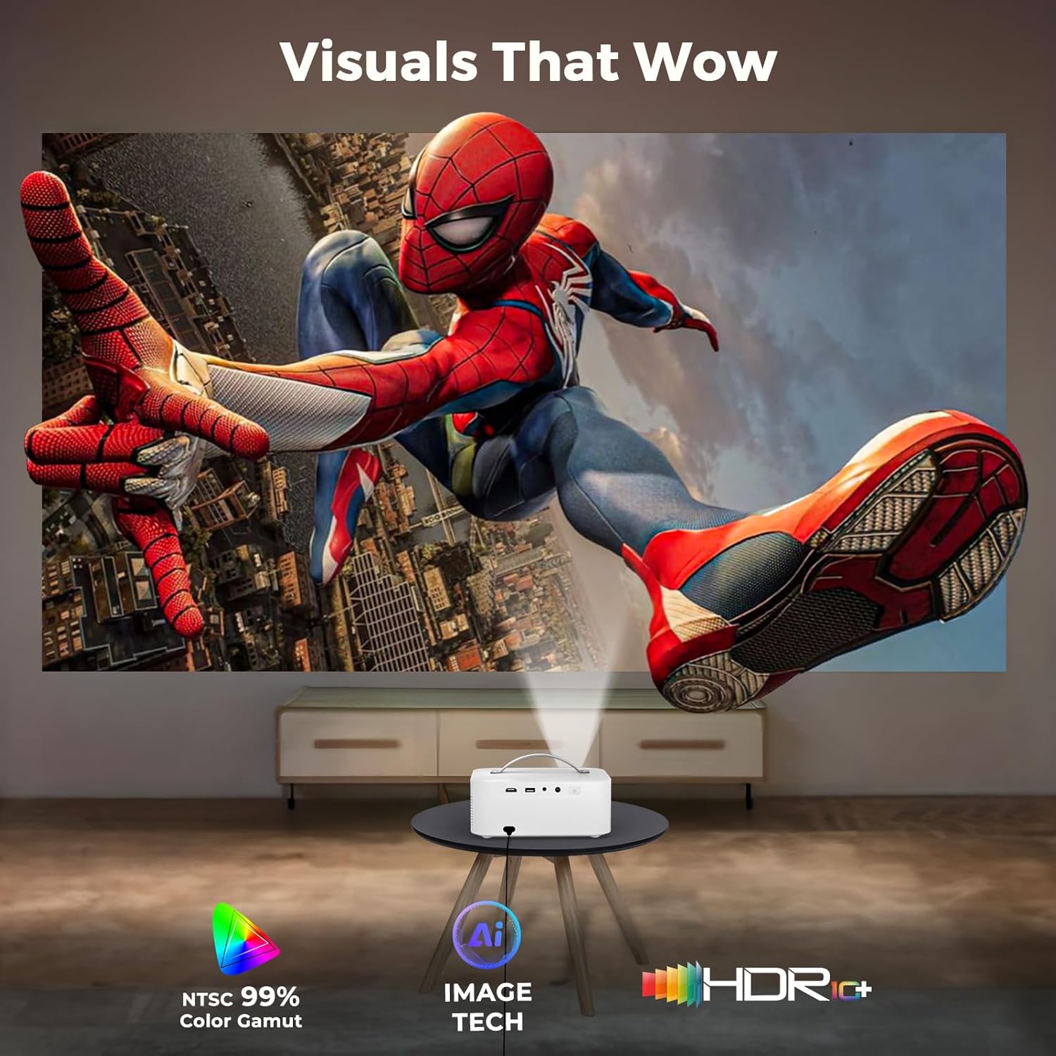 5000+ Official-Apps & AI Auto Focus & 50W Dolby Audio Outdoor-Projector-4k with WiFi and Bluetooth, AI Movin 2.0 OS Smart Projector with HDR10+, Lisowod Portable 4K Proyector 2026 Upgraded
