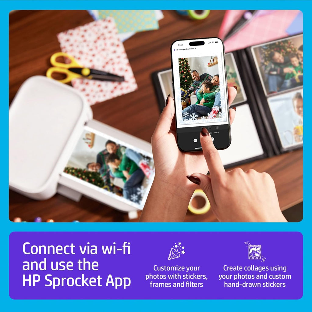 HP Sprocket Studio Plus 4x6 Wireless Instant Photo Printer, 118 Sheets + 3 Cartridges, Wi-Fi, Premium Dye Sublimation, Compact Home Use, Prints Vibrant Color Pictures, Editing App for Fun Photos