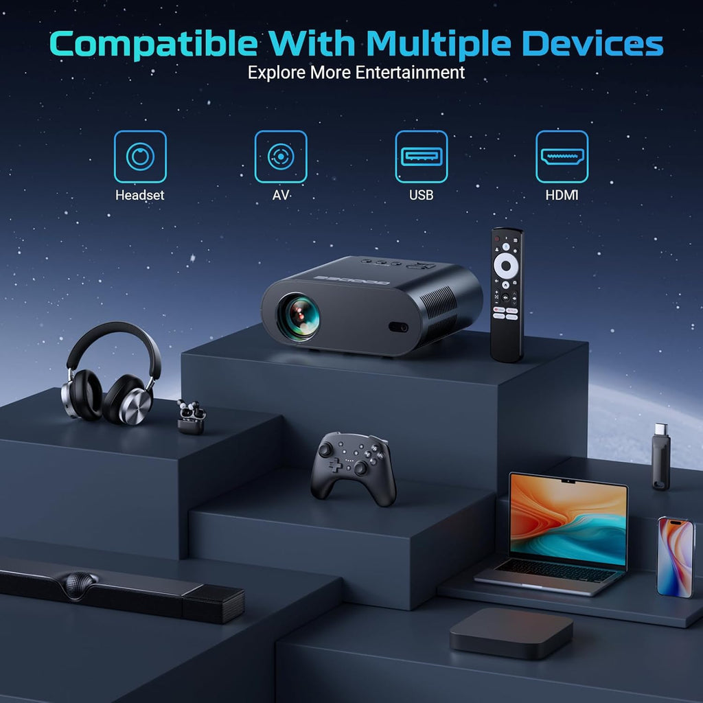 Google TV/Voice ControlGooDee 4K UHD Smart Projector with WiFi and Bluetooth, Portable Movie Projector Applicable to Prime Video,YouTube Built-in, Dolby Sound Home Theater for Indoor/Outdoor