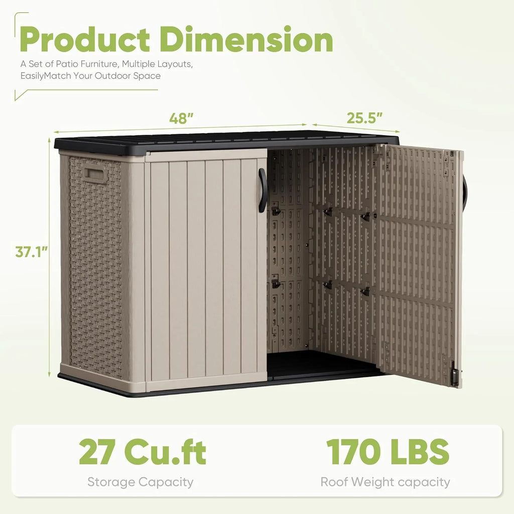 Devoko Outdoor Storage Cabinet 26 Cu Ft with Lockable Doors, Horizontal Storage Shed Waterproof Patio Tools Storage Box for Sofa Cushions, Gardening Tools and Accessories (White)