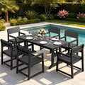 JAMFLY 7 Piece Outdoor Dining Set, All Weather Patio Table and Chairs for Backyard Garden Deck Lawn Pool, Sturdy All Weather Outdoor Furniture Set with Umbrella Hole, Black