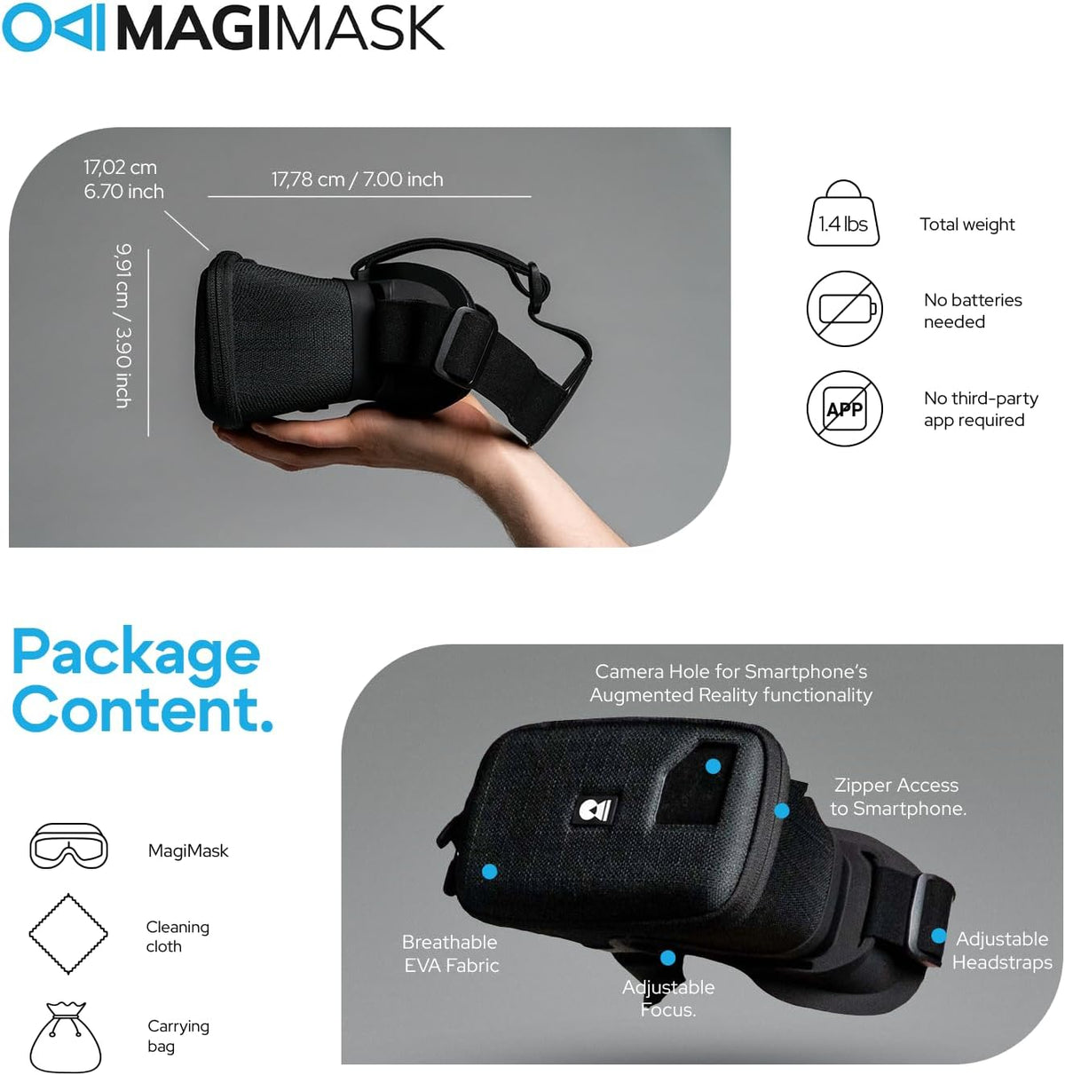 MagiMask VR Headset for Phone | Unibody Lens | HD FPV Monitor Compatible with All Smartphones | Alternative to AR Glasses & VR Goggles