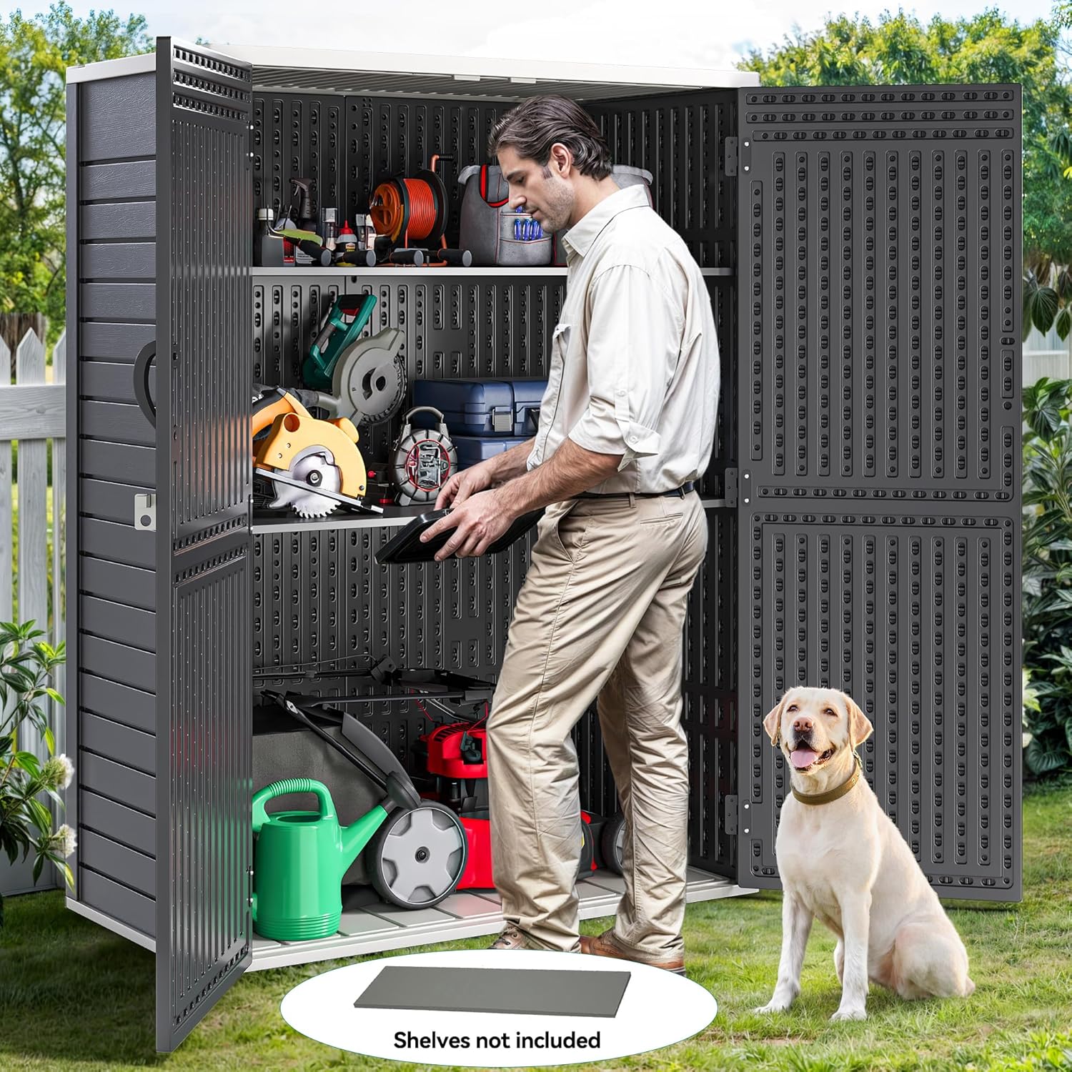 YITAHOME 59 cuft Vertical Outdoor Storage Shed w/o Shelf, 5.6 x 2.3 ft Lockable Resin Waterproof Tall Storage Cabinet, Suitable for Patio Furniture, Pool Accessories, and Garden Tools, Dark Gray