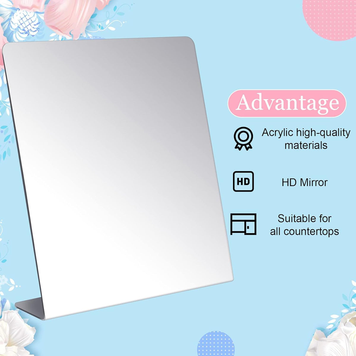 Amyhill 24 Pcs Counter Top Mirror Freestanding Single Self-Portrait Mirror Single Sided Acrylic Desk Glass for Tabletop Bedroom Office Bathroom Home Dorm (8.5 x 9 Inch)