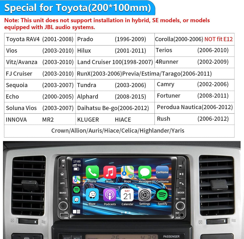Plug&Play Car Radio for Toyota 4Runner 2003-2009,for Tundra 2003-2006, for Sequoia 2003-2007 .7 Inch IPS Touch Screen with Wireless CarPlay&Android Auto&Mirror Link Bluetooth AM/FM Backup Camera