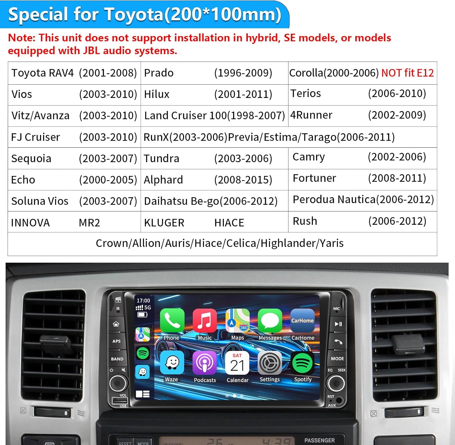 Plug&Play Car Radio for Toyota 4Runner 2003-2009,for Tundra 2003-2006, for Sequoia 2003-2007 .7 Inch IPS Touch Screen with Wireless CarPlay&Android Auto&Mirror Link Bluetooth AM/FM Backup Camera