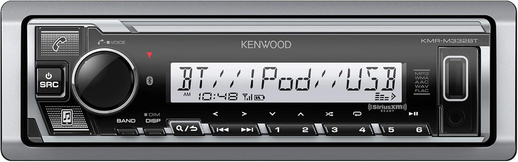 KENWOOD KMR-M332BT Car & Marine Stereo - Single Din, Bluetooth Audio, USB MP3, Aux in, AM FM Radio SiriusXM Ready, Weatherproof, Multi Color Illumination