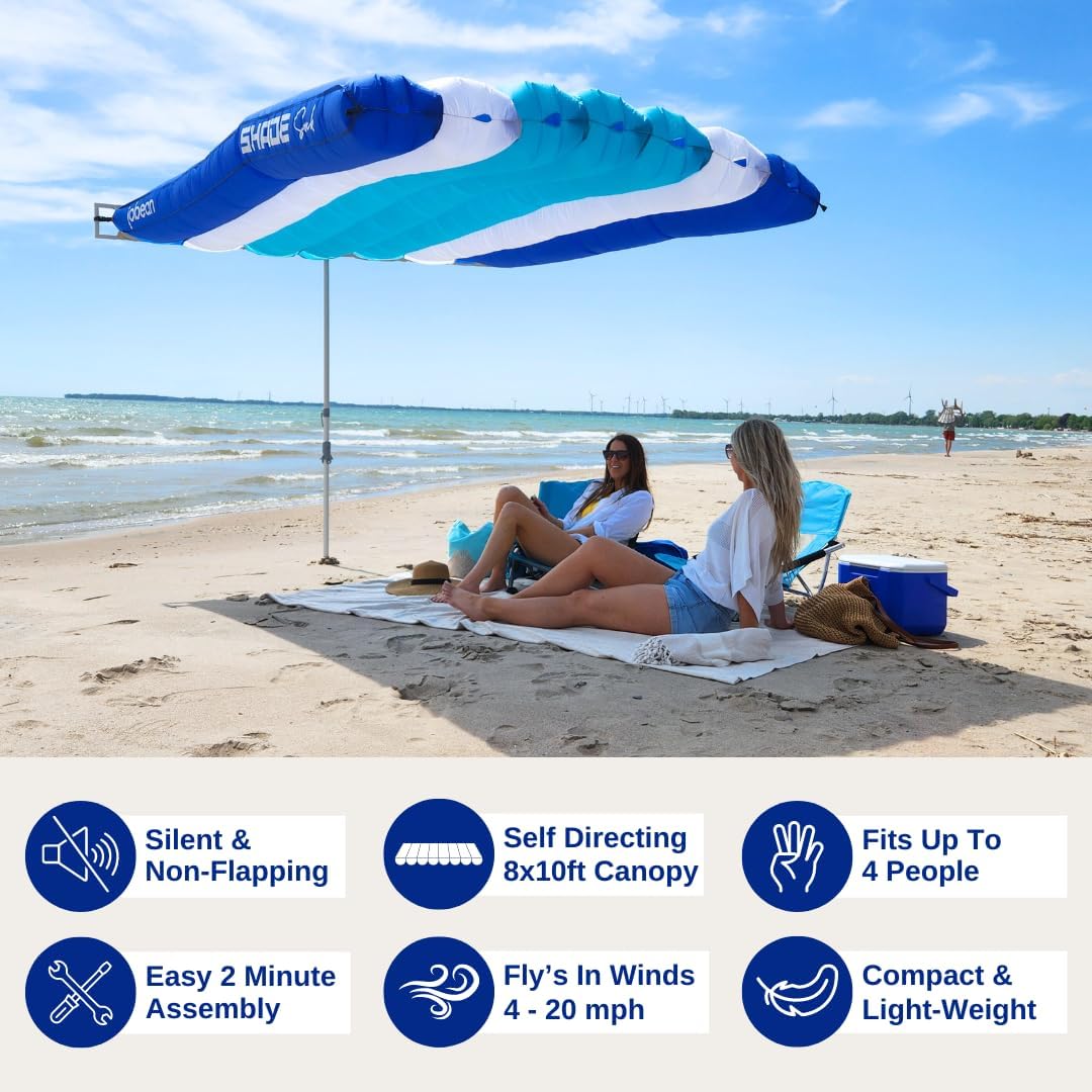 ShadeSock – The Ultimate Wind-Inflating Beach Shade – Silent, Non-Flapping Design, 8x10ft Auto-Directing Canopy – Light-Weight and Portable – Easy 2 Minute Set-Up