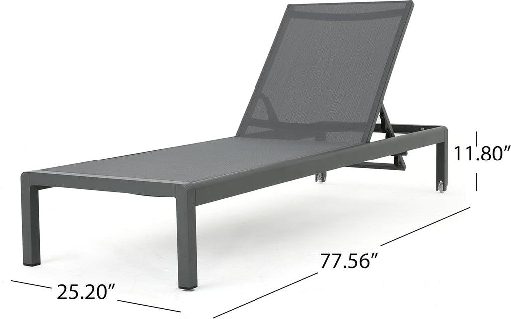 Christopher Knight Home Cape Coral Outdoor Aluminum Chaise Lounges with Mesh Seat, 2-Pcs Set, Grey / Dark Grey