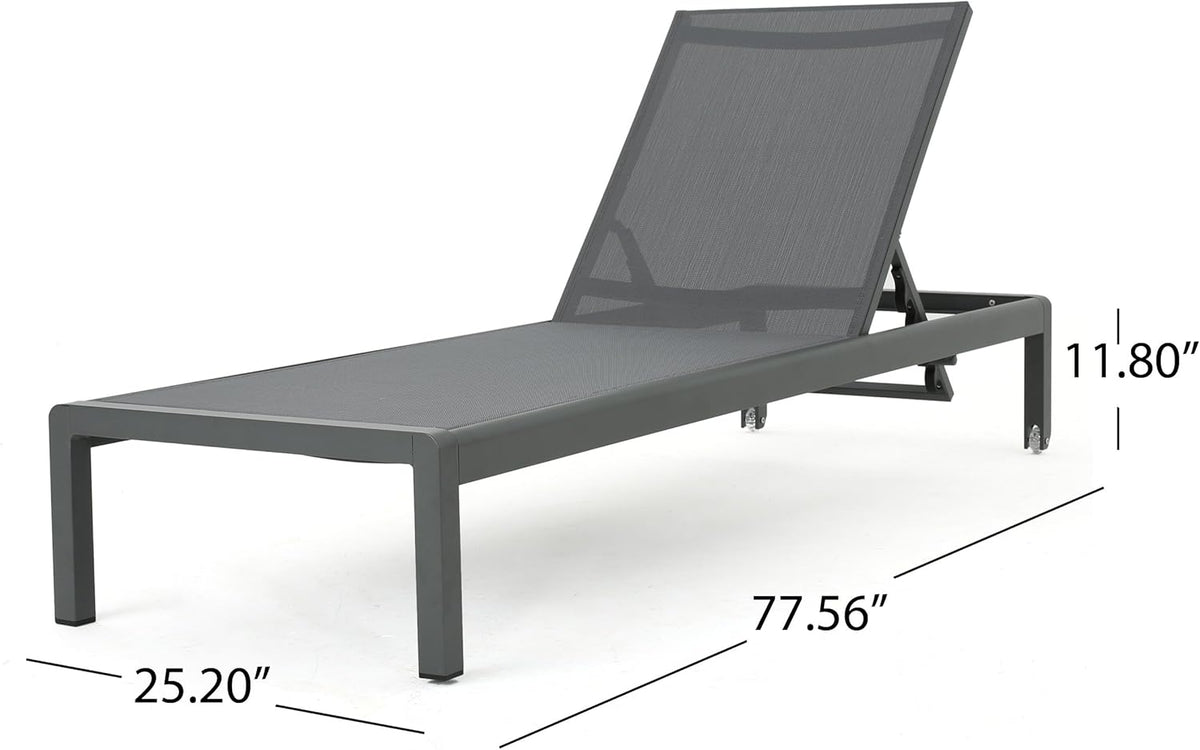 Christopher Knight Home Cape Coral Outdoor Aluminum Chaise Lounges with Mesh Seat, 2-Pcs Set, Grey / Dark Grey