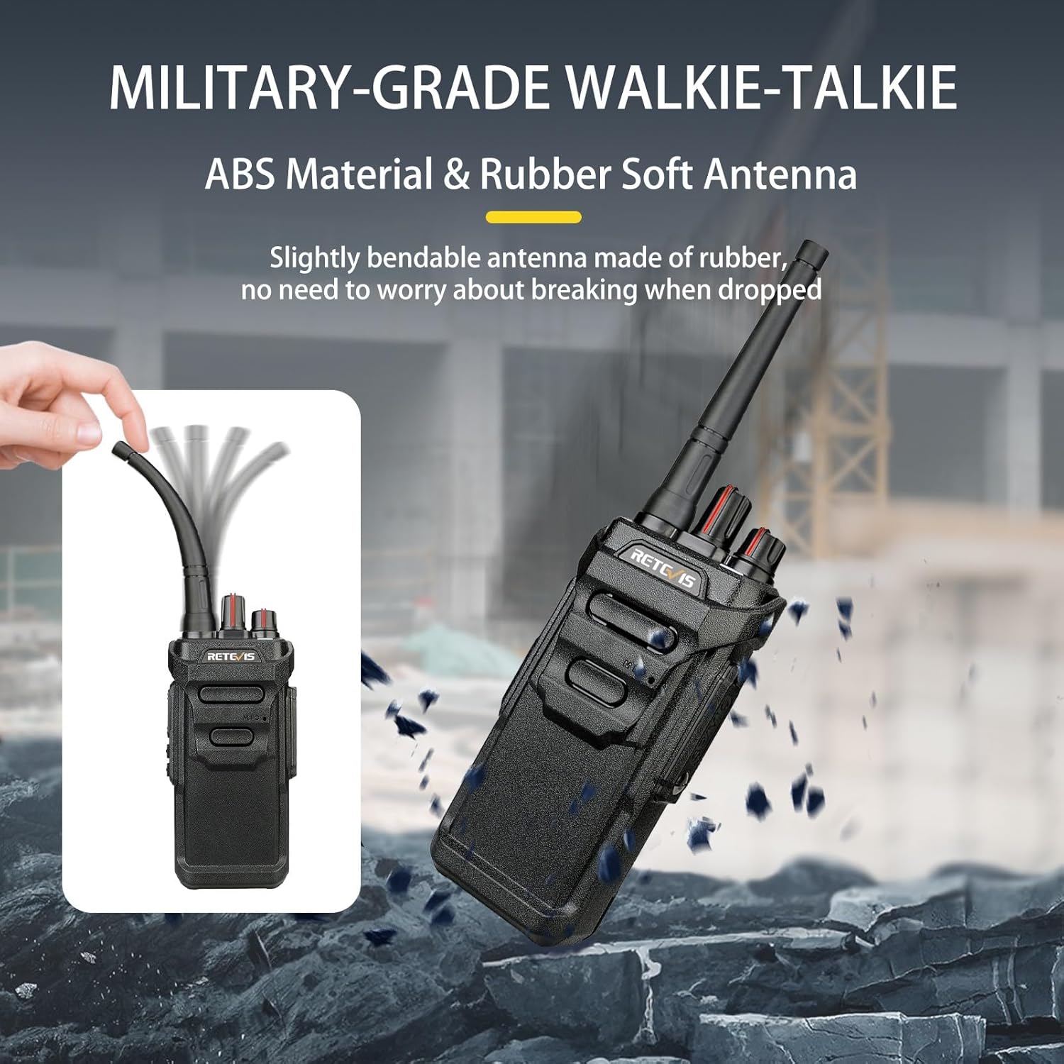 Retevis RT48 Waterproof Walkie Talkies,Heavy Duty Rugged 2 Way Radio,IP67 Dustproof,Waterproof up to 1m/30min,1200mAh Rechargeable Professional Two Way Radio,VOX,SOS,for Construction Business(6Pack)
