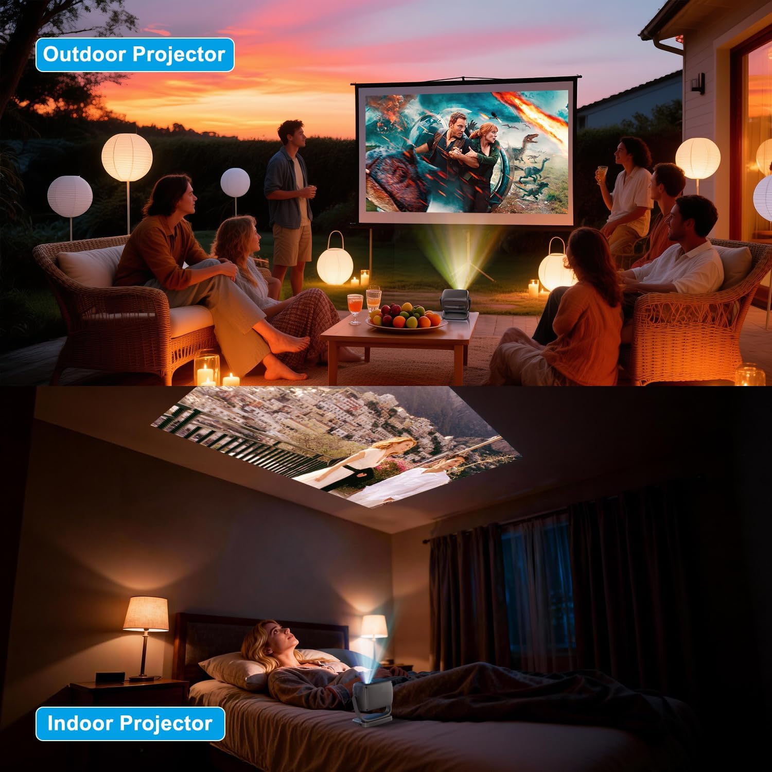 4K Smart Portable Projector with 5G WiFi,Bluetooth 5.2,600 ANSI Projector with Built in App,1080P Outdoor Movie Projector with 4P4D Correction,Rotatable 180°,Max 220" Compatible with iPhone/Android/TV