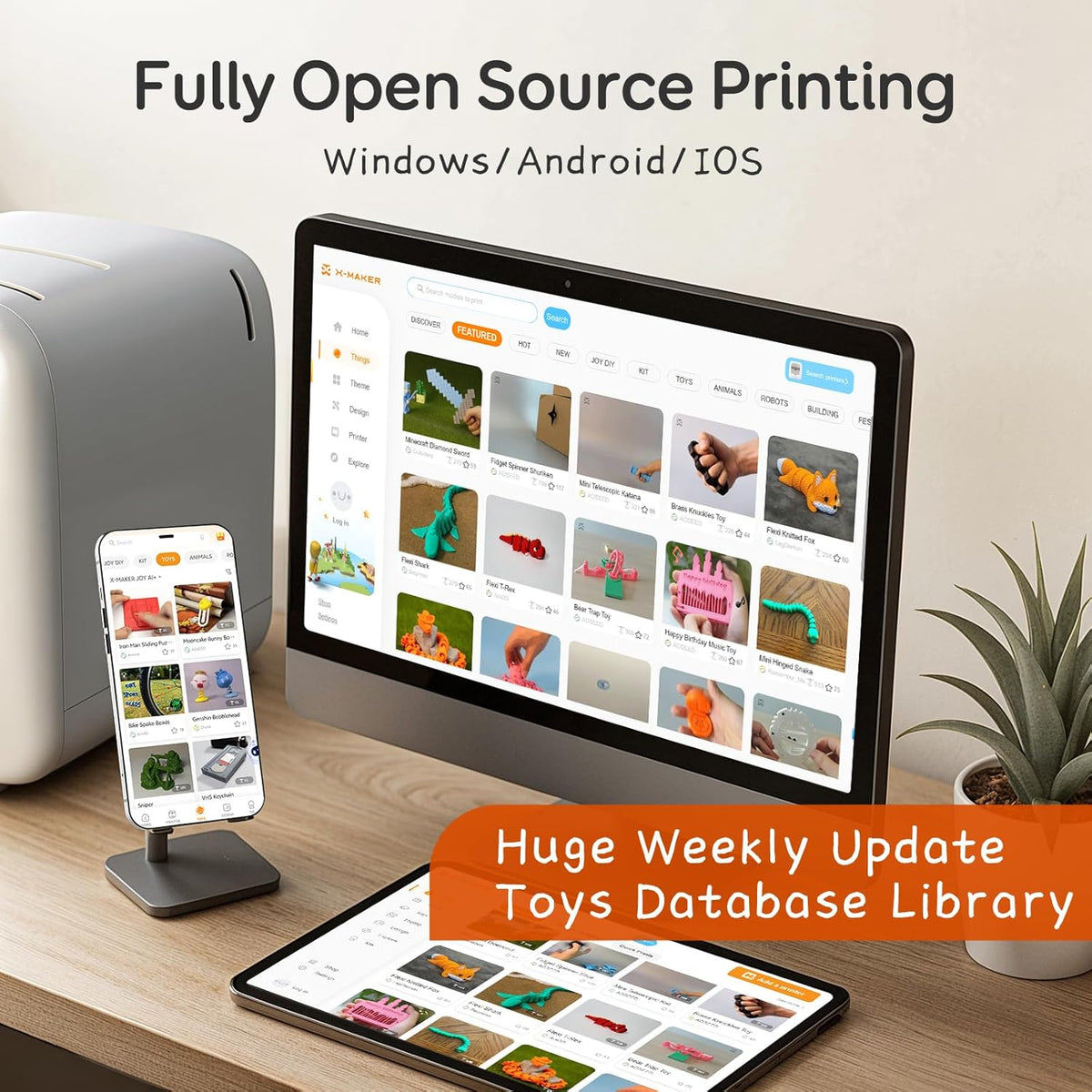 AOSEED 3D Printer for Kids, AI-Powered Fully Assembled 3D Printer with Up to 400mm/s Speed, Auto Leveling, 1500+ Models & 17+ Modules, Includes 8 PLA Filaments for Home and School Use, X-MAKER JOY AI+