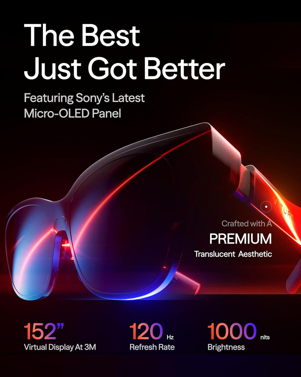 VITURE Luma Pro XR Glasses — 152” 1200p 120Hz Ultra Sharp Display, 52° FOV, Electrochromic Film,Myopia Adjustments, Harman Audio, AR Glasses for iPhone 17/16/15, Android, Mac, PC, Steam Deck, Switch 2