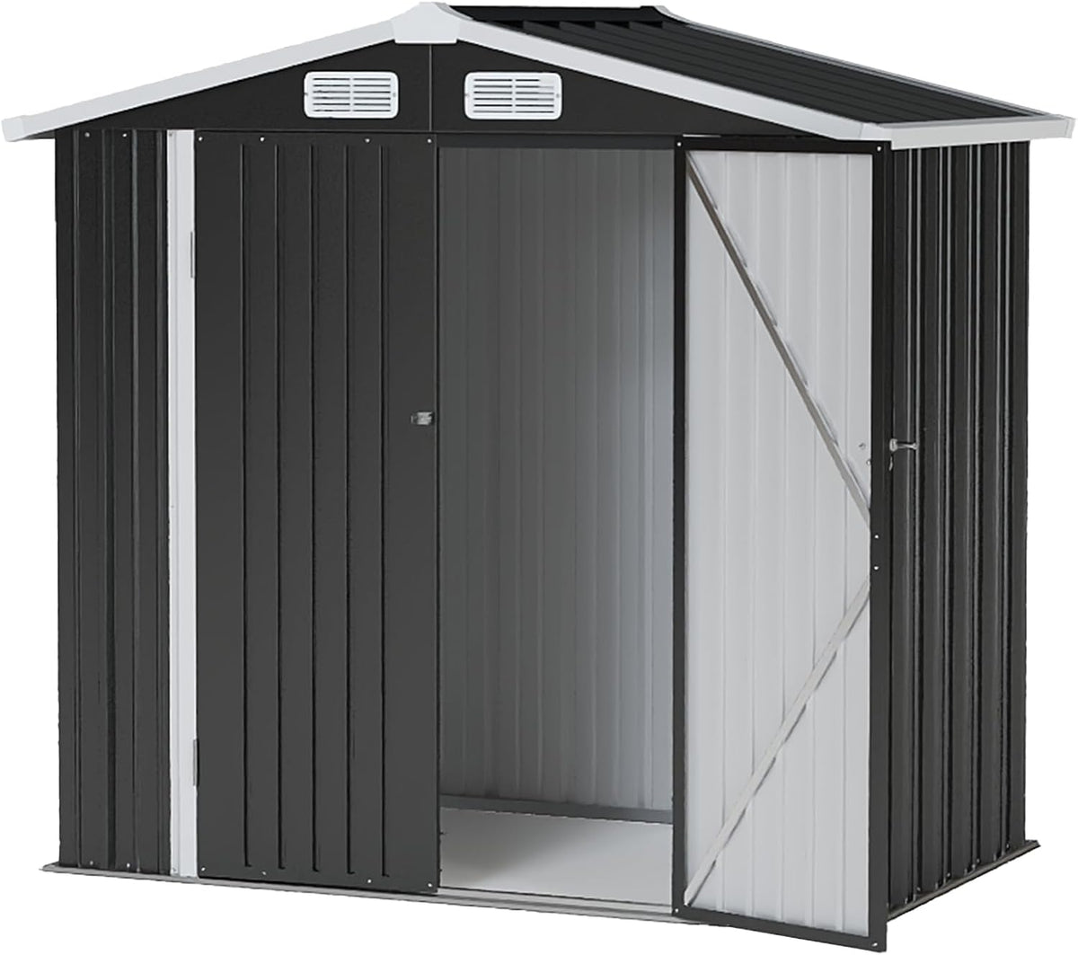 6x4FT Outdoor Storage Shed, Metal Garden Tool Shed with Sloping Roof & Lockable Door for Patio Lawn Backyard (Black, 6x4FT)