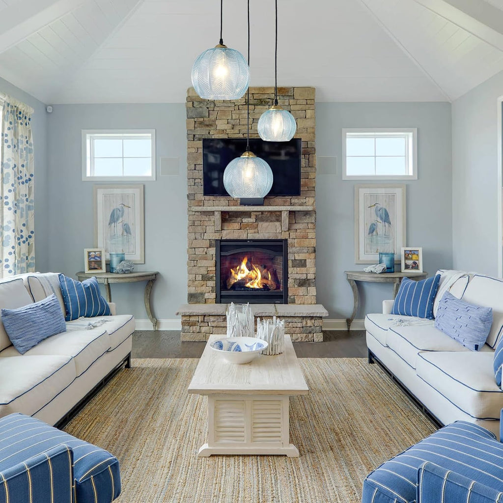 3-Light Blue Cluster Glass Pendant Light, Hanging Chandelier with Globe Shade, Glass Ball Pendant Light Fixtures for Kitchen Island, Dining Room, Living Room, Bedroom