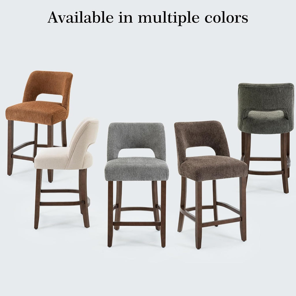 VKNOW Bar Stools Set of 4, 26" Upholstered Counter Height Bar Stools,Modern Counter Stools with Wood Legs for Kitchen Island Dining Room Bar,Beige