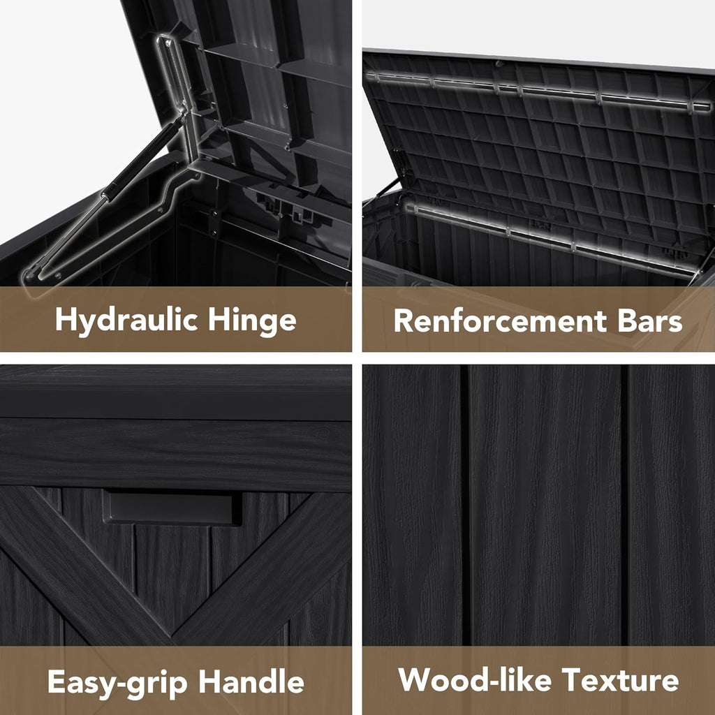 Devoko 120 Gallon Deck Box Resin Outdoor Storage Box Waterproof for Patio, Large Outdoor Storage Bench Lockable for Outside (Black)