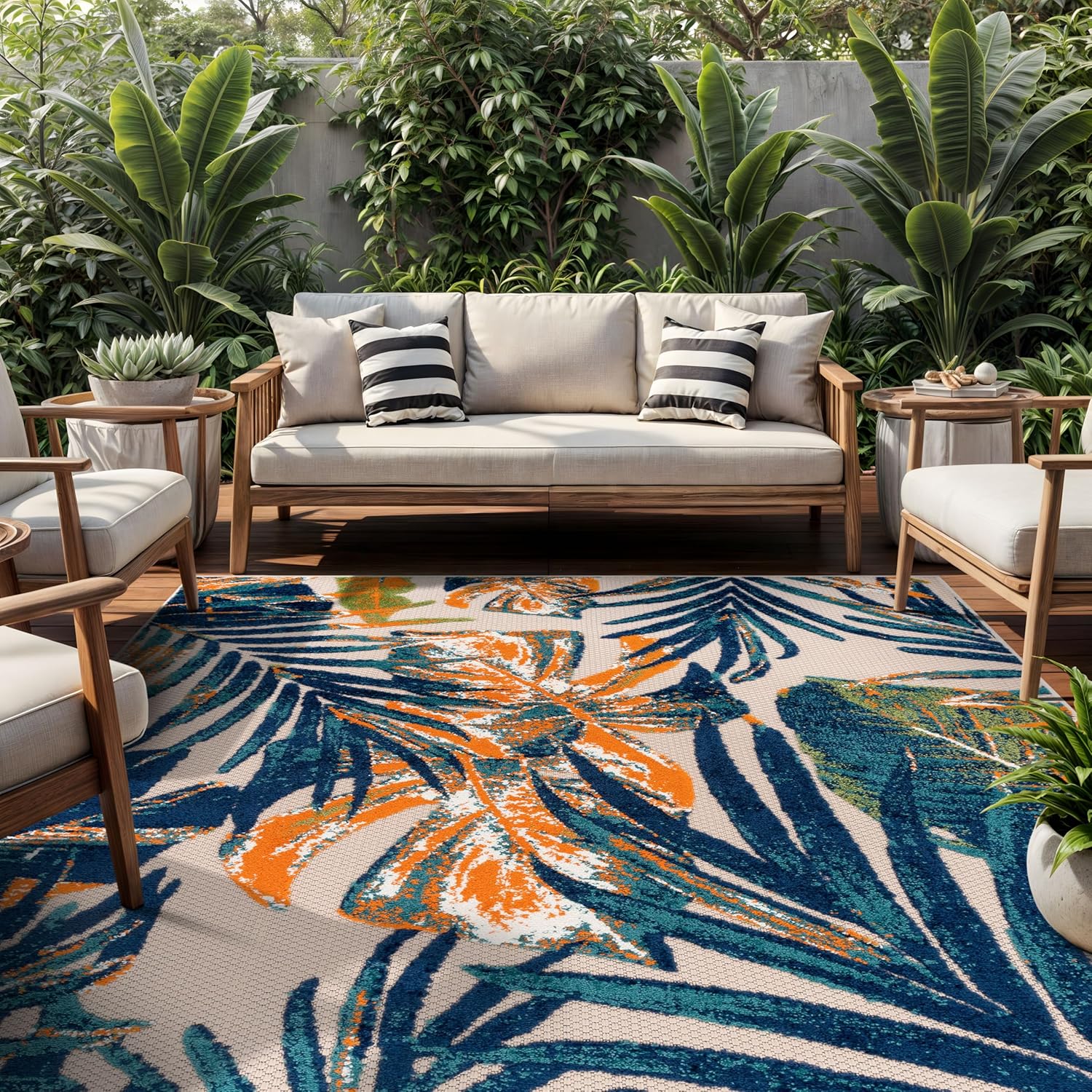 Rugshop Tropical Floral Leaves Indoor/Outdoor Area Rug Durable Polypropylene, Non-Shedding, Easy to Clean, Perfect for Patio, Backyard, Deck and Outdoor Lounge High Traffic Areas, 10' x 14'