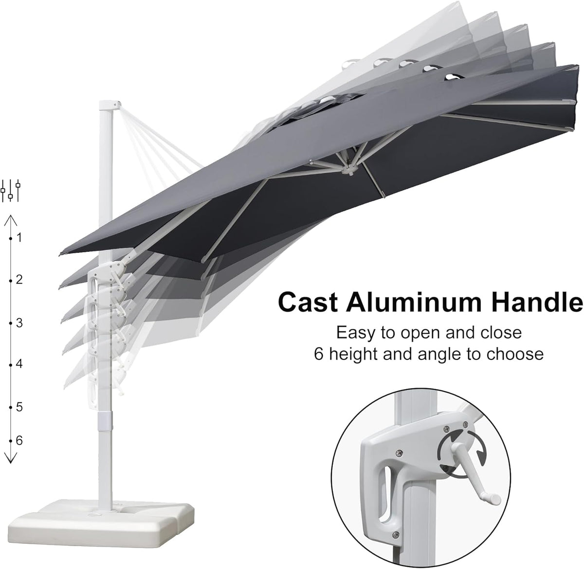 PURPLE LEAF 9 FT White Patio Umbrella With Base Cantilever Umbrella Outdoor Square Offset Umbrella Windproof with 360° Rotation for Deck Garden Pool, Light Grey