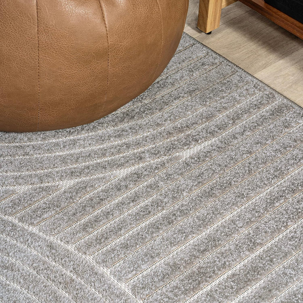 JONATHAN Y Hallie High-Low Curve Gray/Ivory 8x8 Square Indoor/Outdoor Area Rug, Minimalist, Pet Friendly, Non-Shedding, Stain Resistant, Hose-Washable for Backyard, Patio, Porch (SCN100A-8SQ)