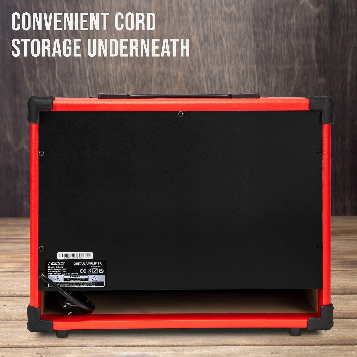 LyxPro 40 Watt Electric Guitar Amplifier | Combo Solid State Studio Amp with 8” 4-Ohm Speaker, Custom EQ Controls, Drive, Delay, ¼” Passive/Active/Microphone Inputs, Aux In & Headphone Jack - Red