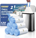 21 Gallon Trash Bags Drawstring 120 Count, 1.7 Mil White Garbage Bags Unscented,Easy-Dispense Roll for Kitchen & Household Use, Code G,79.5 L