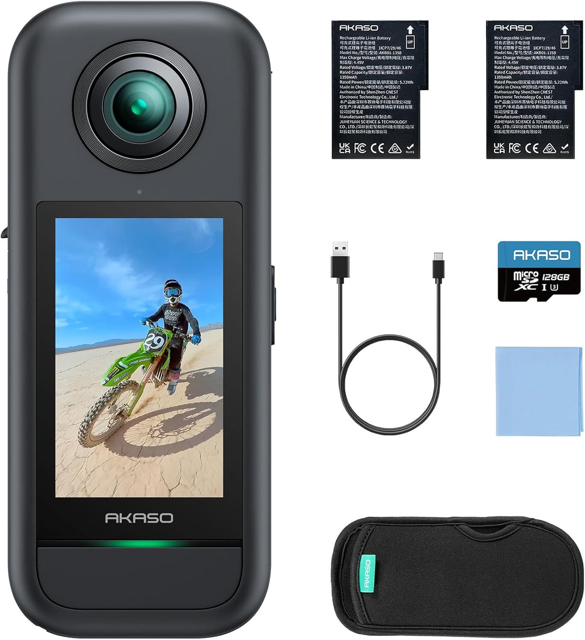 AKASO 360 Weatherproof 360° Action Camera - 5.7K 360 Video with 1/2" 48MP Sensors, 72MP 360 Photo, SuperSmooth, Invisible Selfie Stick Effect, 360° Horizon Lock, AI Tracking with 128GB MicroSD Card