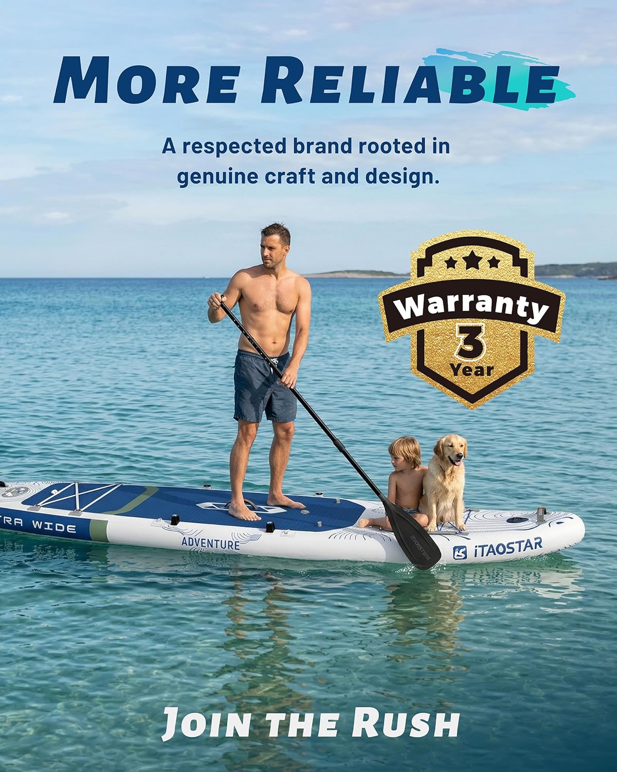 iTAOSTAR Adventure 12' × 35"/39" Inflatable Stand Up Paddle Board with Seat, Extra Wide SUP Board with 5 Fins Stable Design for Adults, Youth, All Skill Levels, Lakes, Oceans & Fishing