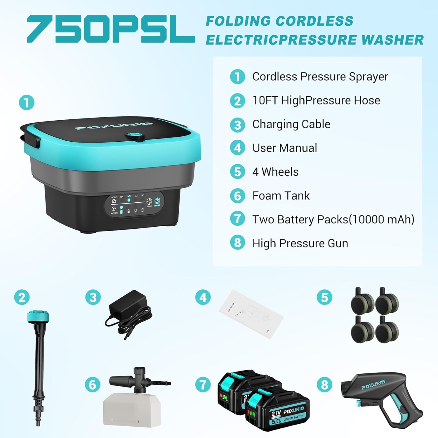 Cordless Washer,Foldable Washer with 4.5Gal Tank 10FT Hose
